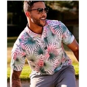 Bad Birdie Hammock Hunter Golf Polo Shirt Men Large Botanical Tennis Pickleball